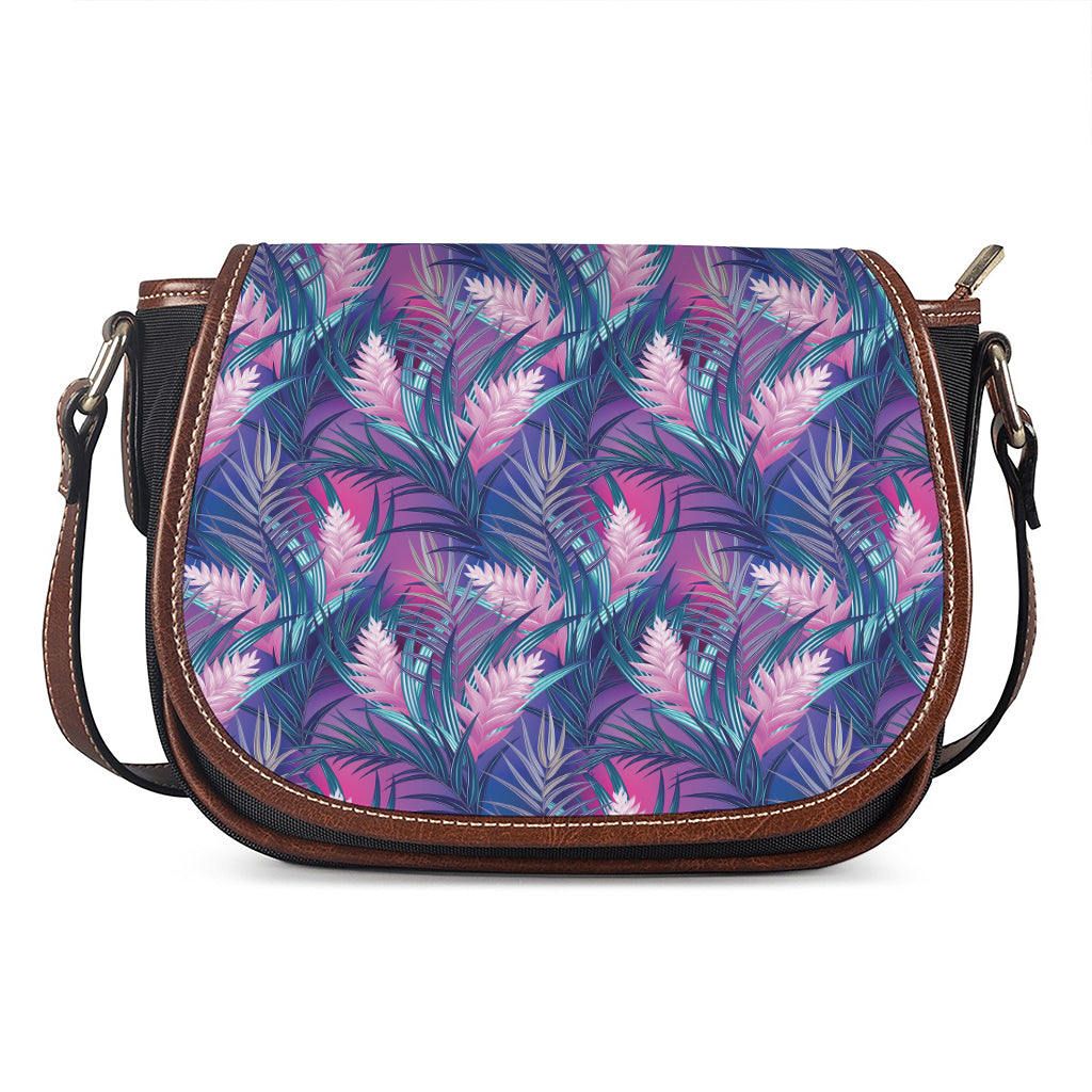 Teal And Pink Tropical Floral Print Saddle Bag