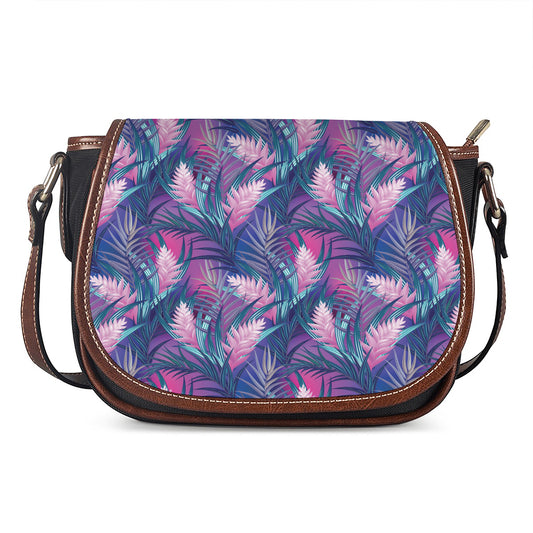 Teal And Pink Tropical Floral Print Saddle Bag