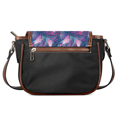 Teal And Pink Tropical Floral Print Saddle Bag