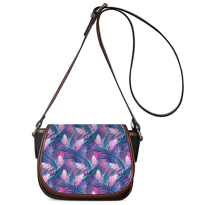 Teal And Pink Tropical Floral Print Saddle Bag