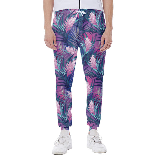 Teal And Pink Tropical Floral Print Scuba Joggers