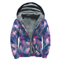 Teal And Pink Tropical Floral Print Sherpa Lined Zip Up Hoodie