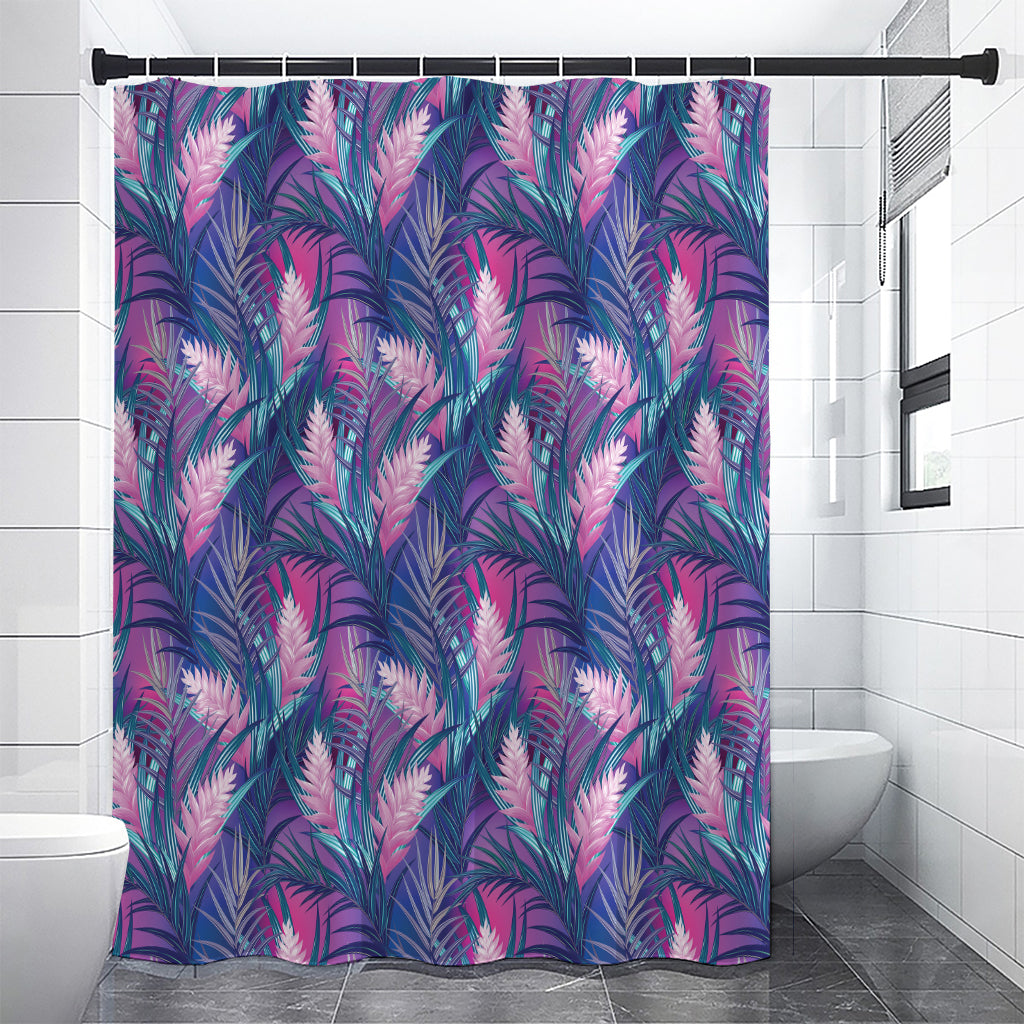 Teal And Pink Tropical Floral Print Shower Curtain