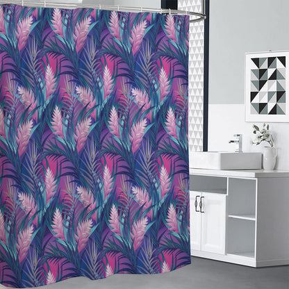 Teal And Pink Tropical Floral Print Shower Curtain