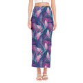Teal And Pink Tropical Floral Print Side Slit Maxi Skirt