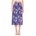 Teal And Pink Tropical Floral Print Side Slit Midi Skirt