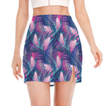 Teal And Pink Tropical Floral Print Side Slit Mini Skirt