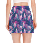 Teal And Pink Tropical Floral Print Side Slit Mini Skirt