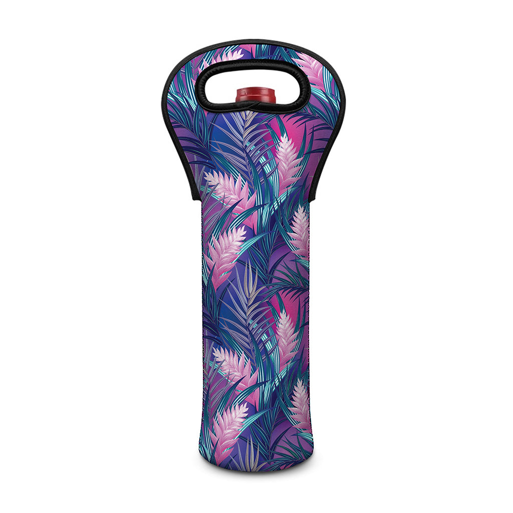 Teal And Pink Tropical Floral Print Single Neoprene Wine Tote