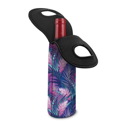 Teal And Pink Tropical Floral Print Single Neoprene Wine Tote