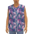 Teal And Pink Tropical Floral Print Sleeveless Baseball Jersey