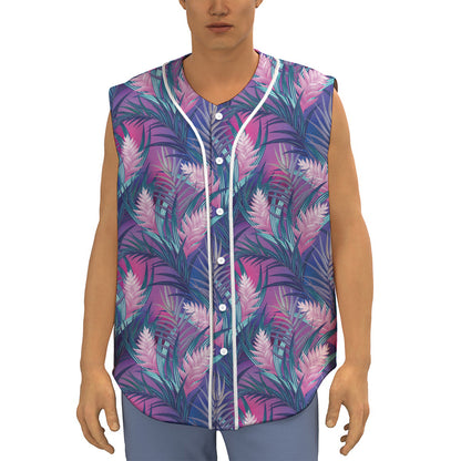 Teal And Pink Tropical Floral Print Sleeveless Baseball Jersey