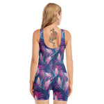 Teal And Pink Tropical Floral Print Sleeveless One Piece Swimsuit