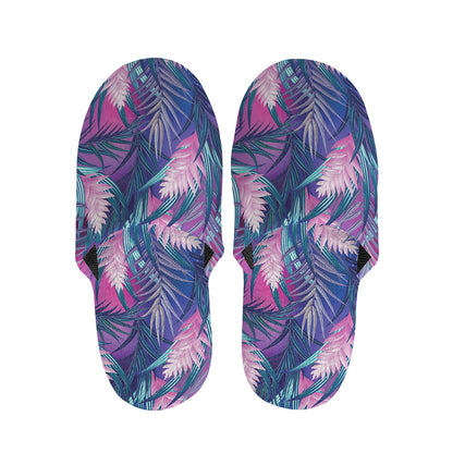 Teal And Pink Tropical Floral Print Slippers