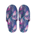 Teal And Pink Tropical Floral Print Slippers