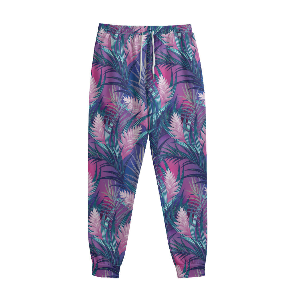 Teal And Pink Tropical Floral Print Sweatpants