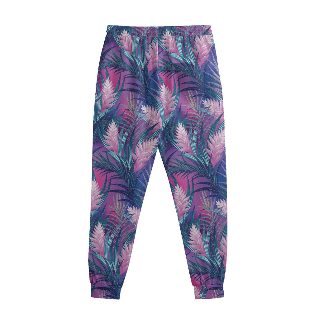 Teal And Pink Tropical Floral Print Sweatpants