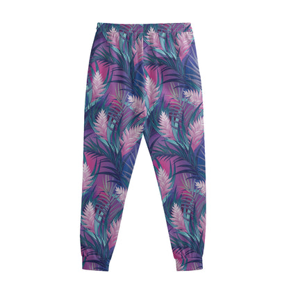 Teal And Pink Tropical Floral Print Sweatpants