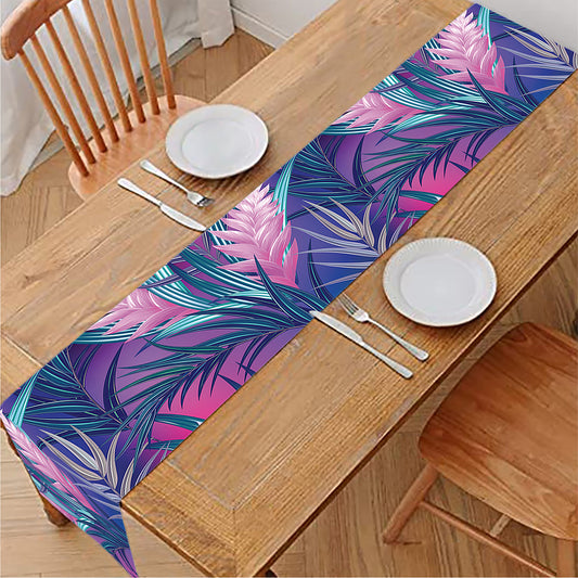 Teal And Pink Tropical Floral Print Table Runner