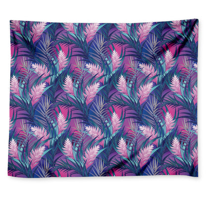 Teal And Pink Tropical Floral Print Tapestry