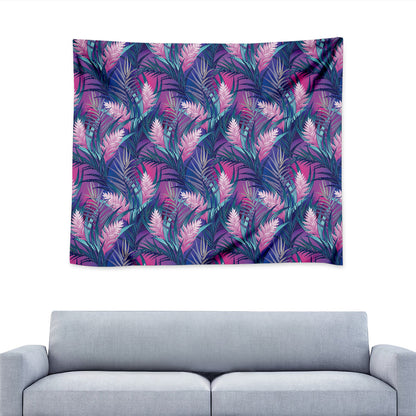 Teal And Pink Tropical Floral Print Tapestry