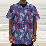 Teal And Pink Tropical Floral Print Textured Short Sleeve Shirt