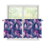 Teal And Pink Tropical Floral Print Tier Curtains