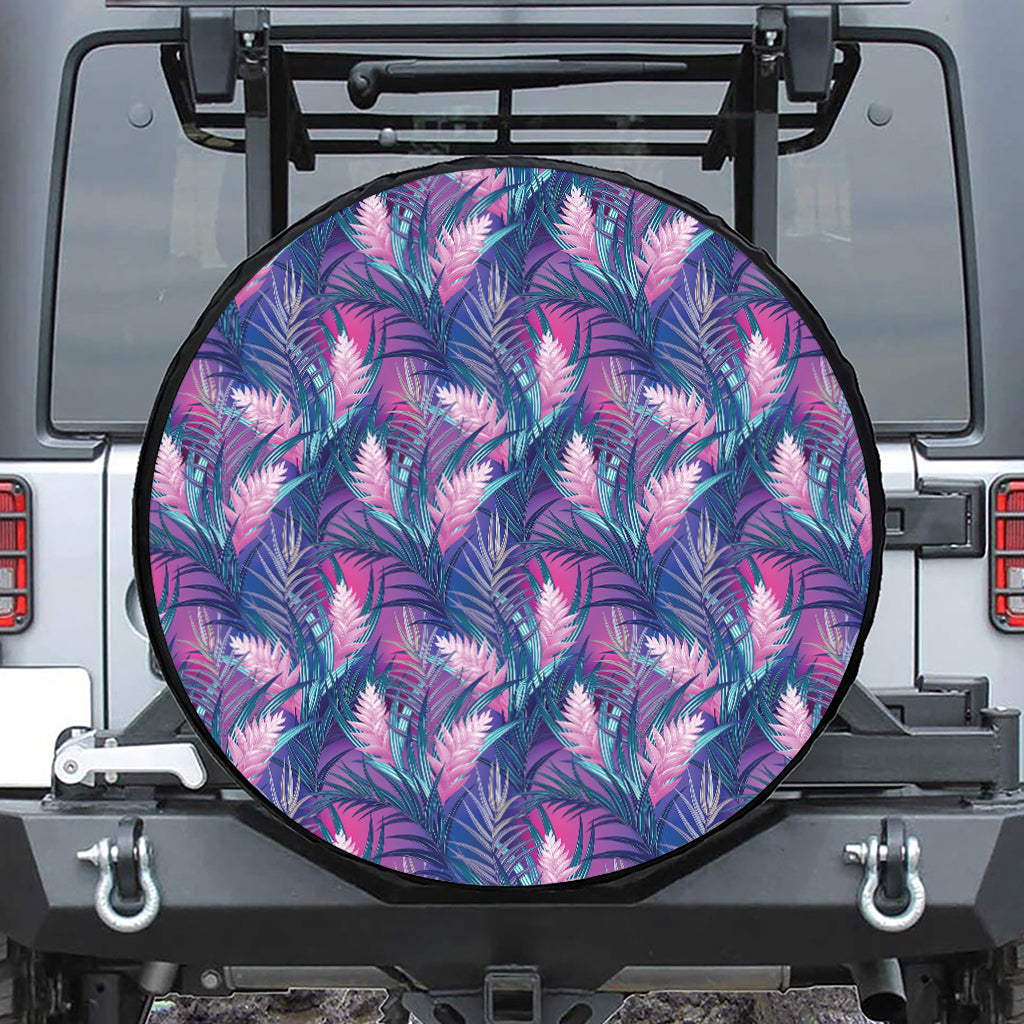 Teal And Pink Tropical Floral Print Tire Cover