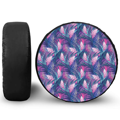 Teal And Pink Tropical Floral Print Tire Cover