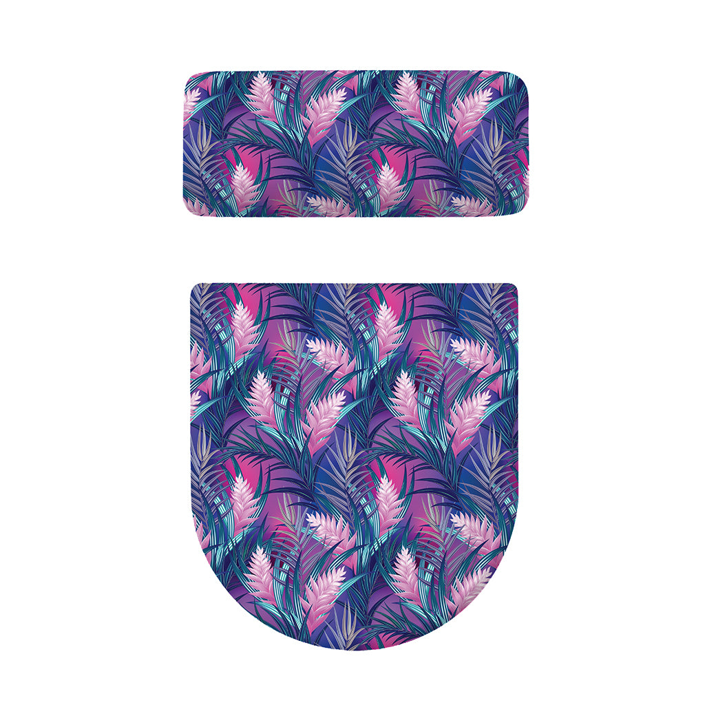 Teal And Pink Tropical Floral Print Toilet Lid And Tank Cover Set
