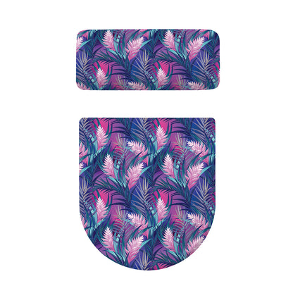 Teal And Pink Tropical Floral Print Toilet Lid And Tank Cover Set