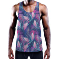 Teal And Pink Tropical Floral Print Men's Workout Tank Top