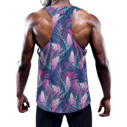 Teal And Pink Tropical Floral Print Training Tank Top