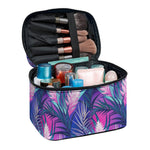 Teal And Pink Tropical Floral Print Travel Makeup Bag