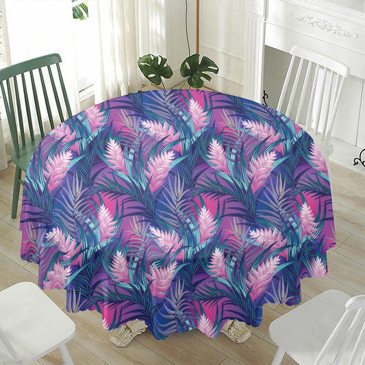 Teal And Pink Tropical Floral Print Waterproof Round Tablecloth