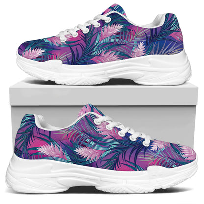 Teal And Pink Tropical Floral Print White Chunky Shoes