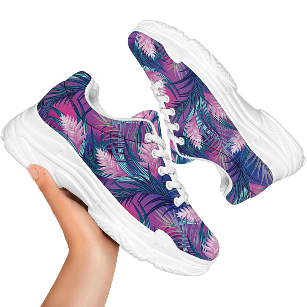 Teal And Pink Tropical Floral Print White Chunky Shoes