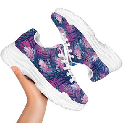 Teal And Pink Tropical Floral Print White Chunky Shoes