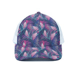 Teal And Pink Tropical Floral Print White Mesh Trucker Cap