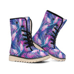 Teal And Pink Tropical Floral Print Winter Boots