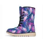 Teal And Pink Tropical Floral Print Winter Boots