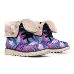 Teal And Pink Tropical Floral Print Winter Boots