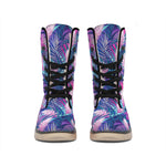 Teal And Pink Tropical Floral Print Winter Boots