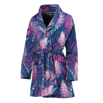 Teal And Pink Tropical Floral Print Women's Bathrobe