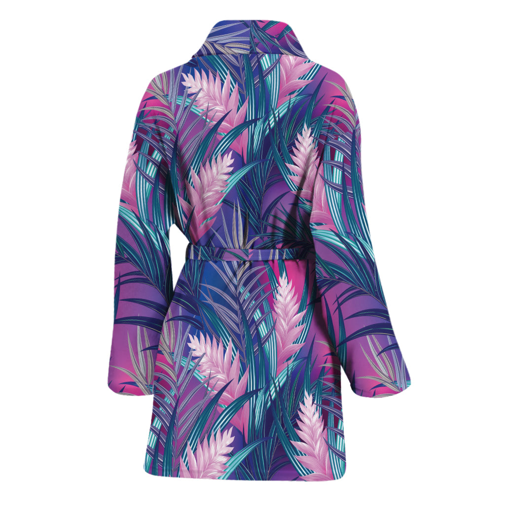 Teal And Pink Tropical Floral Print Women's Bathrobe