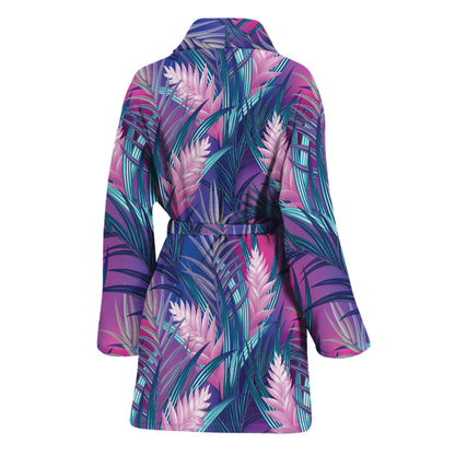Teal And Pink Tropical Floral Print Women's Bathrobe