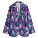 Teal And Pink Tropical Floral Print Women's Blazer