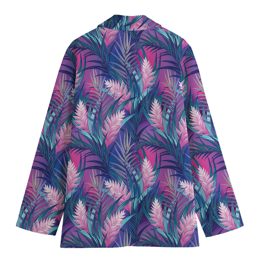 Teal And Pink Tropical Floral Print Women's Blazer