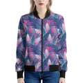 Teal And Pink Tropical Floral Print Women's Bomber Jacket