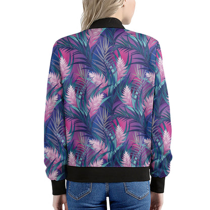 Teal And Pink Tropical Floral Print Women's Bomber Jacket